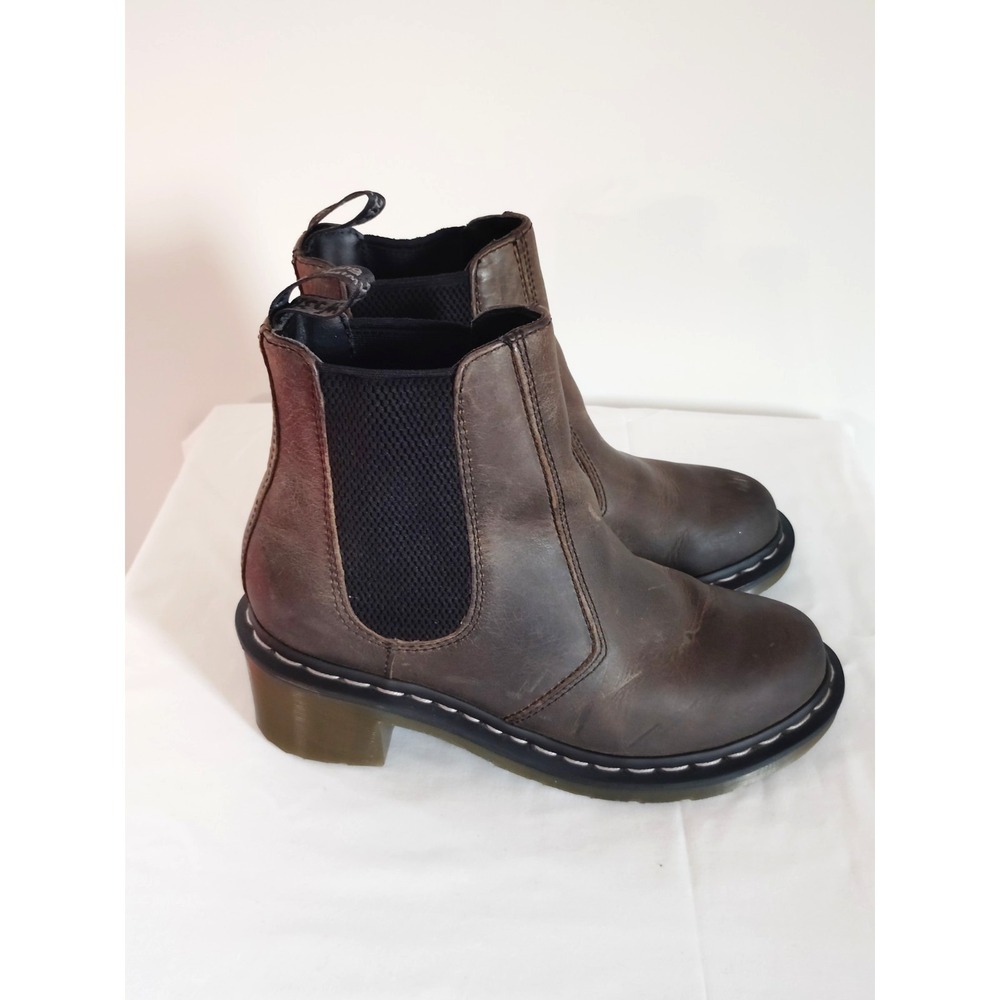 Dr. Martens Cadence Distressed Brown Leather Heeled Gothic Chelsea Boots Women 7 - Picture 8 of 15